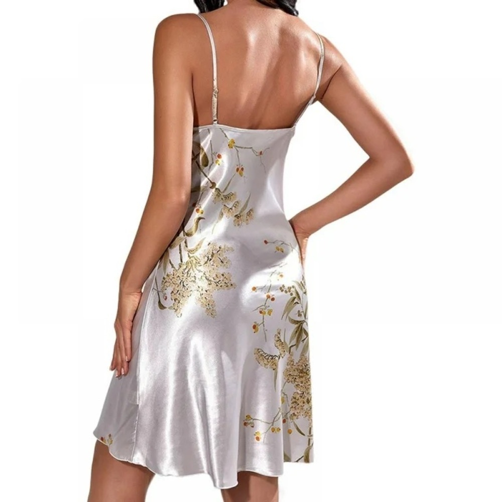 Floral Satin Cowl Neck Slip Dress XL Silver - Picture 3 of 7